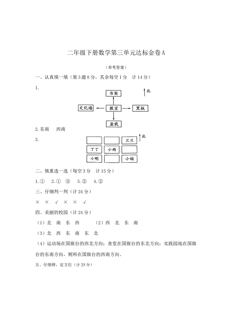 精品二年级下册数学第三单元达标金卷苏教版（含答案）_二年级数学下册（苏教版）_第四套_单元测试_第1套单元测试（14份）