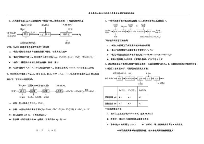 2023衡水泰华中学（原衡水一中）决胜高考化学暑假必刷密卷第15套（新高考版）_05高考化学_高考模拟题_全国课标版