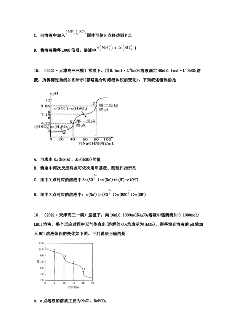专题13盐类的水解（学生版）2021年高考化学真题和模拟题分类汇编（39题）_05高考化学_新高考复习资料_2023年新高考资料_一轮复习_2023年新高考大一轮复习讲义