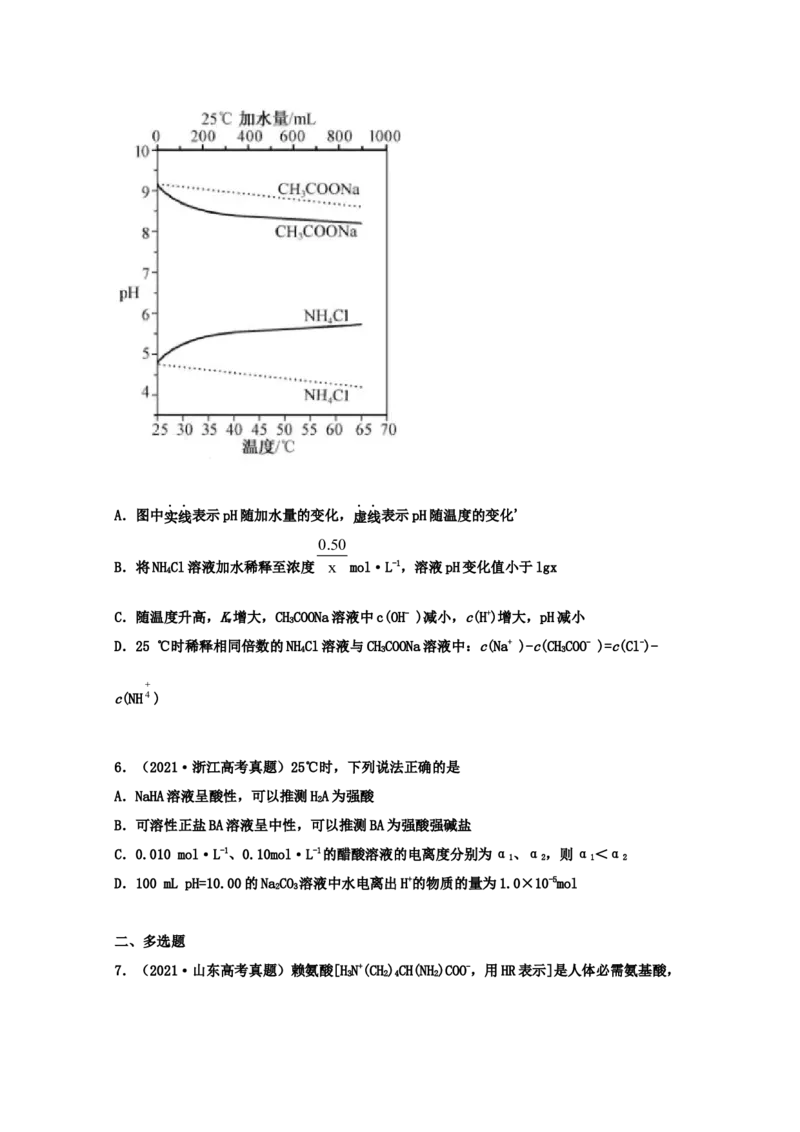 专题13盐类的水解（学生版）2021年高考化学真题和模拟题分类汇编（39题）_05高考化学_新高考复习资料_2023年新高考资料_一轮复习_2023年新高考大一轮复习讲义