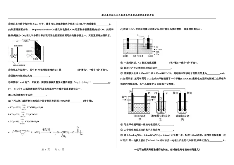2023衡水泰华中学（原衡水一中）决胜高考化学暑假必刷密卷第18套（新高考版）_05高考化学_高考模拟题_全国课标版