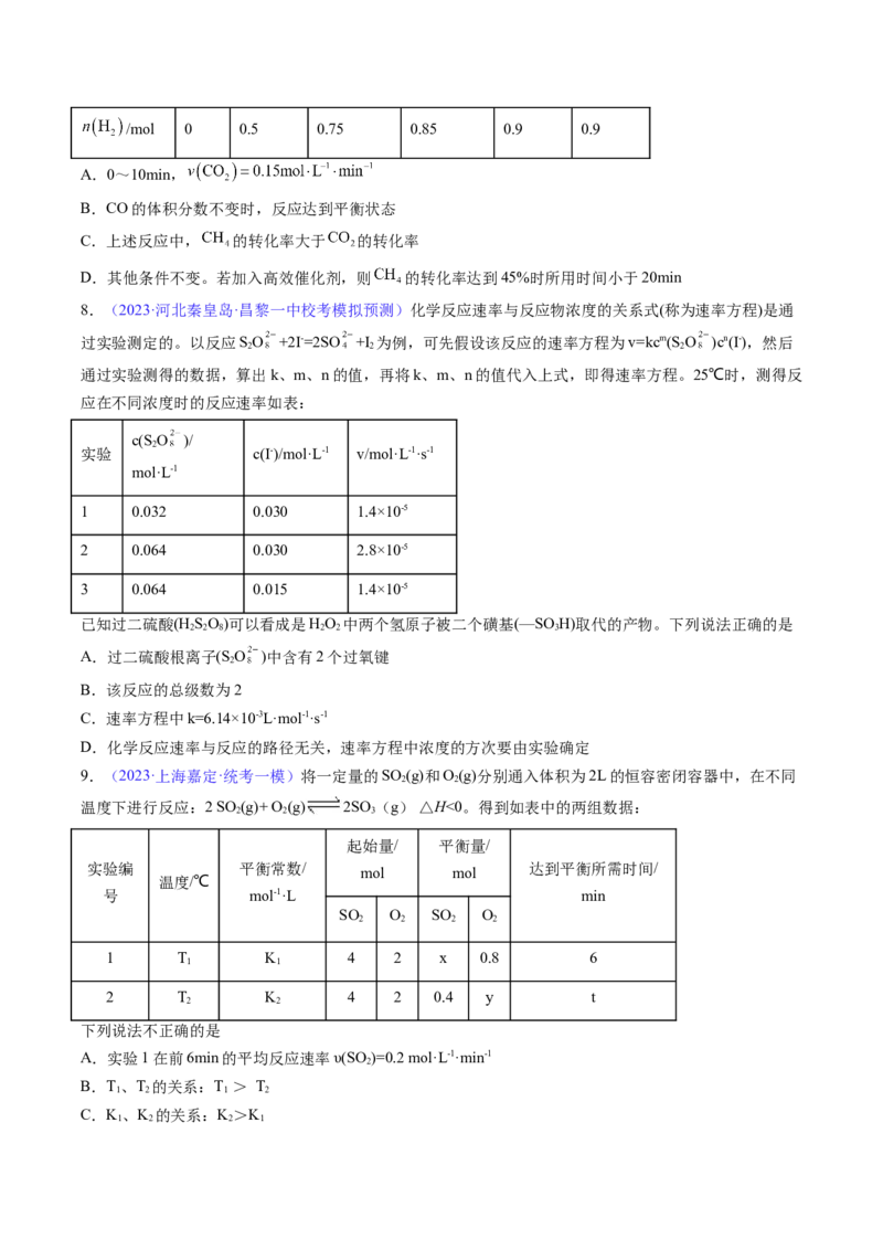 专题26化学反应速率-2024年高考化学一轮复习基础考点必刷好题（新教材新高考）（原卷版）_05高考化学_2024年新高考资料_1.2024一轮复习