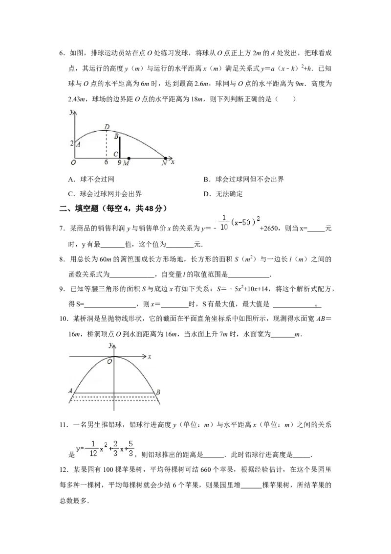 专题22.3二次函数测试卷-2022-2023学年九年级数学上册《同步考点解读&bull;专题训练》（人教版）_初中数学人教版_9上-初中数学人教版_07专项讲练