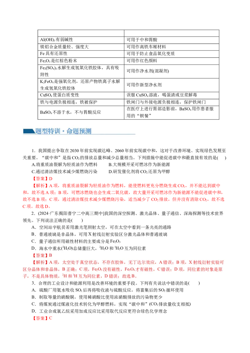专题01化学物质及其变化（讲义）（解析版）_05高考化学_2024年新高考资料_2.2024二轮复习_2024年高考化学二轮复习讲练测（新教材新高考）