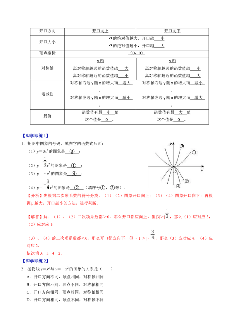 第02讲二次函数的图象与性质（1）（3个知识点+4类热点题型讲练+习题巩固）（教师版）_初中数学_九年级数学上册（人教版）_同步讲义-U18_2025版