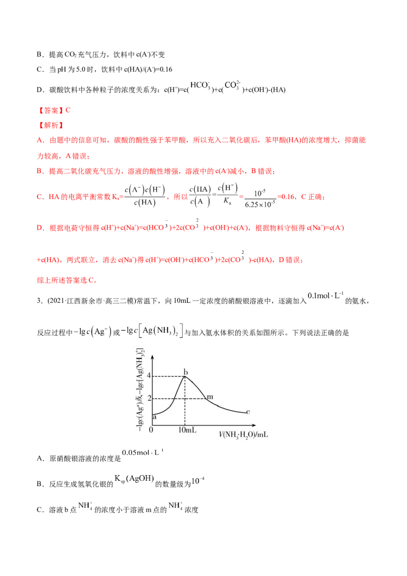 专题10水溶液中的离子平衡-2021年高考化学真题与模拟题分类训练（教师版含解析）_05高考化学_新高考复习资料_2023年新高考资料_一轮复习_2023年新高考大一轮复习讲义