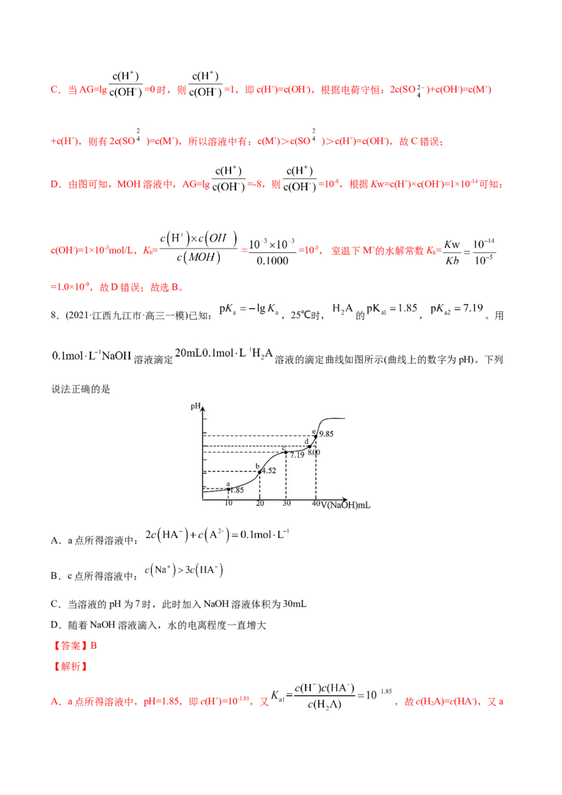 专题10水溶液中的离子平衡-2021年高考化学真题与模拟题分类训练（教师版含解析）_05高考化学_新高考复习资料_2023年新高考资料_一轮复习_2023年新高考大一轮复习讲义