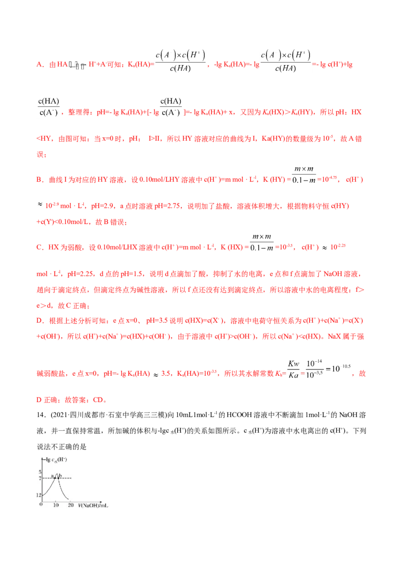 专题10水溶液中的离子平衡-2021年高考化学真题与模拟题分类训练（教师版含解析）_05高考化学_新高考复习资料_2023年新高考资料_一轮复习_2023年新高考大一轮复习讲义