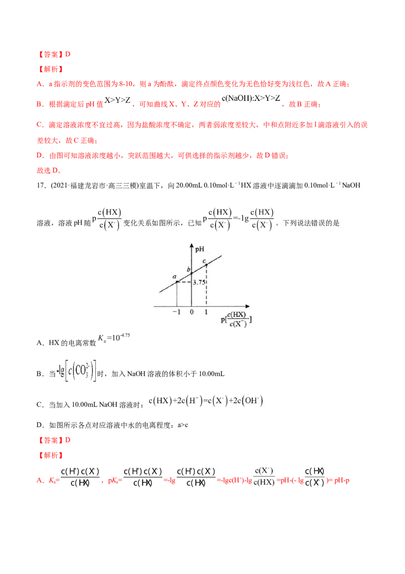 专题10水溶液中的离子平衡-2021年高考化学真题与模拟题分类训练（教师版含解析）_05高考化学_新高考复习资料_2023年新高考资料_一轮复习_2023年新高考大一轮复习讲义