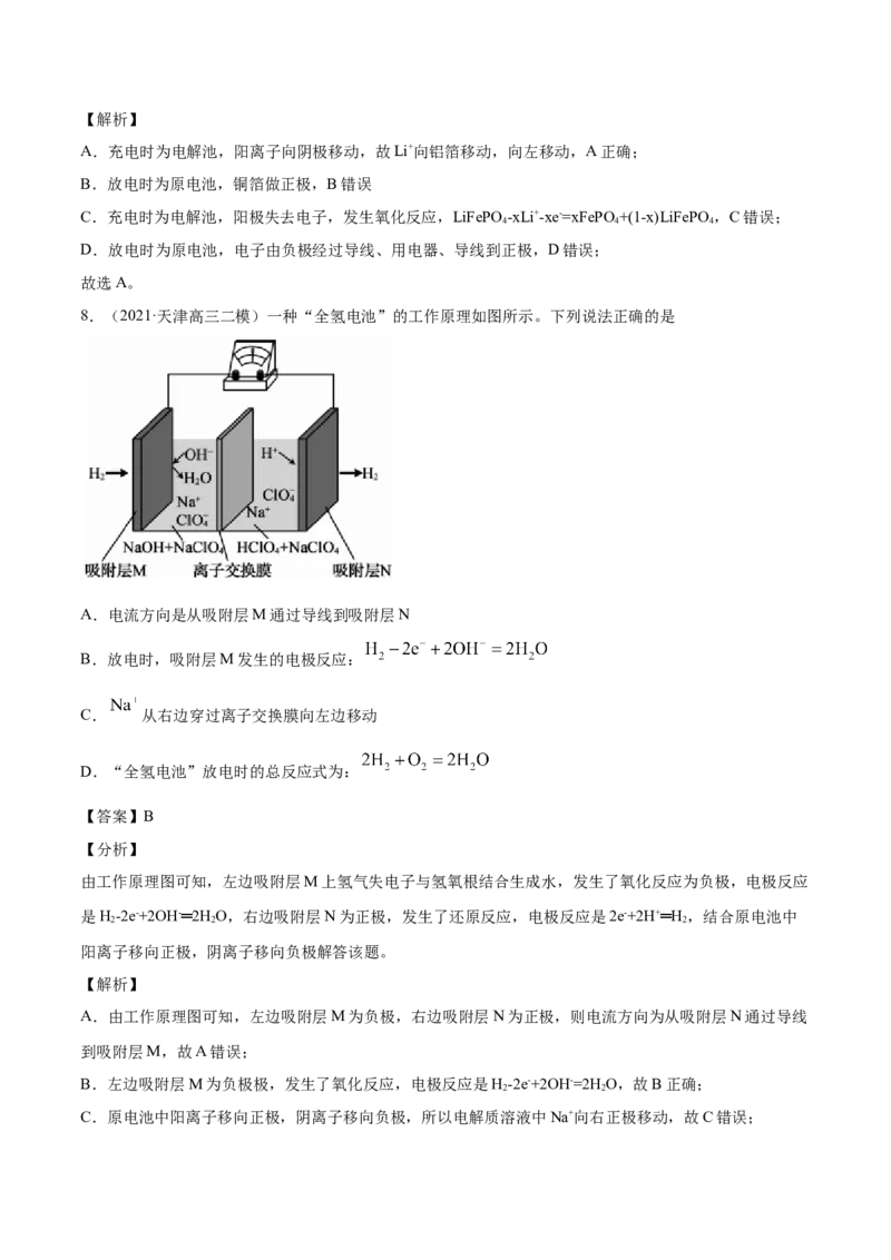 专题08电化学及其应用-2021年高考真题和模拟题化学分项汇编（原卷版）_05高考化学_新高考复习资料_2022年新高考资料_2021年高考真题和模拟题化学分项汇编（全国通用）