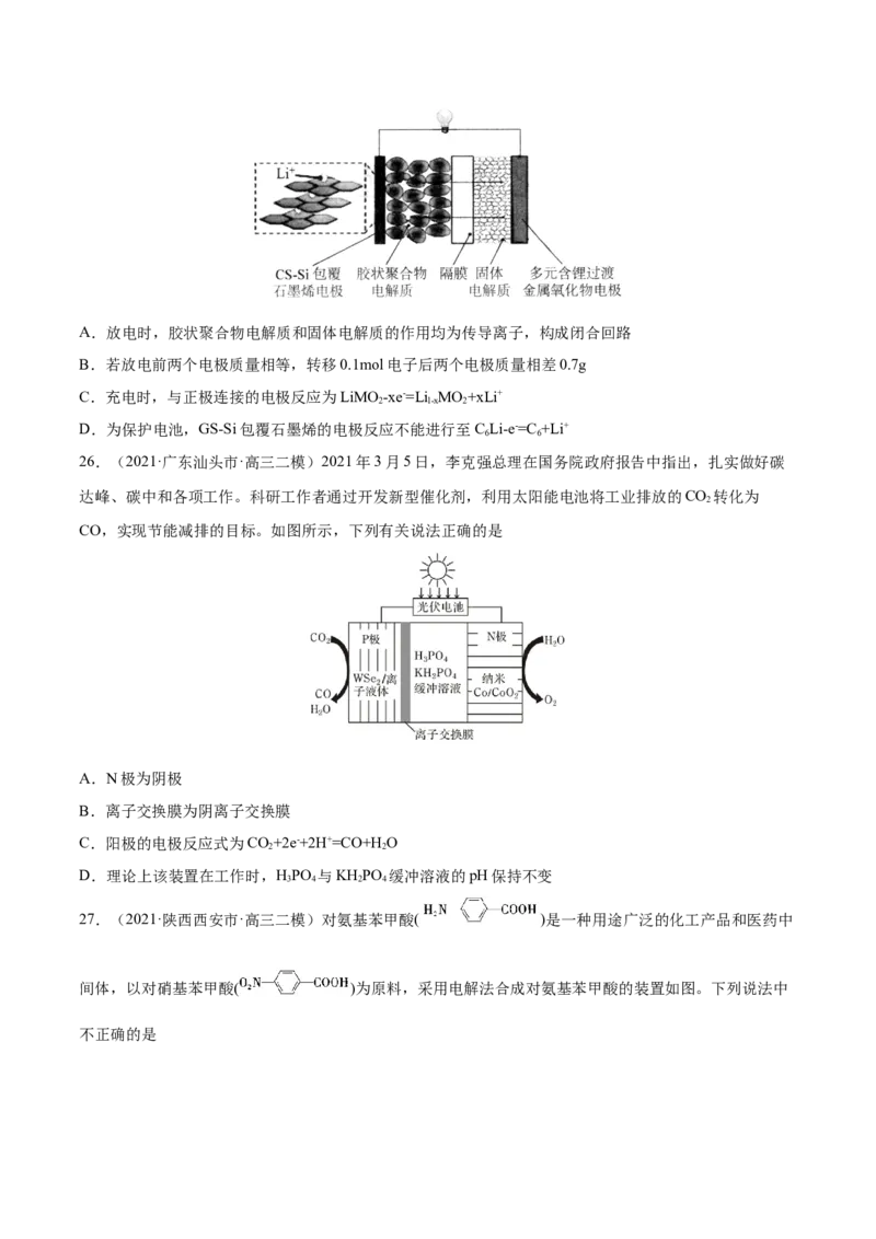 专题08电化学及其应用-2021年高考真题和模拟题化学分项汇编（原卷版）_05高考化学_新高考复习资料_2022年新高考资料_2021年高考真题和模拟题化学分项汇编（全国通用）