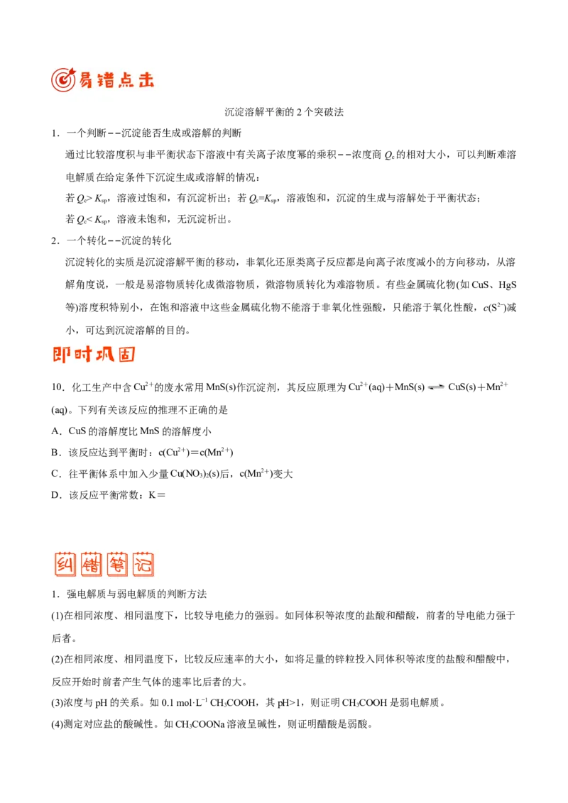 专题07电解质溶液&mdash;&mdash;备战2021年高考化学纠错笔记（学生版）_05高考化学_新高考复习资料_2023年新高考资料_一轮复习_2023年新高考大一轮复习讲义_赠备战2021年高考化学纠错笔记