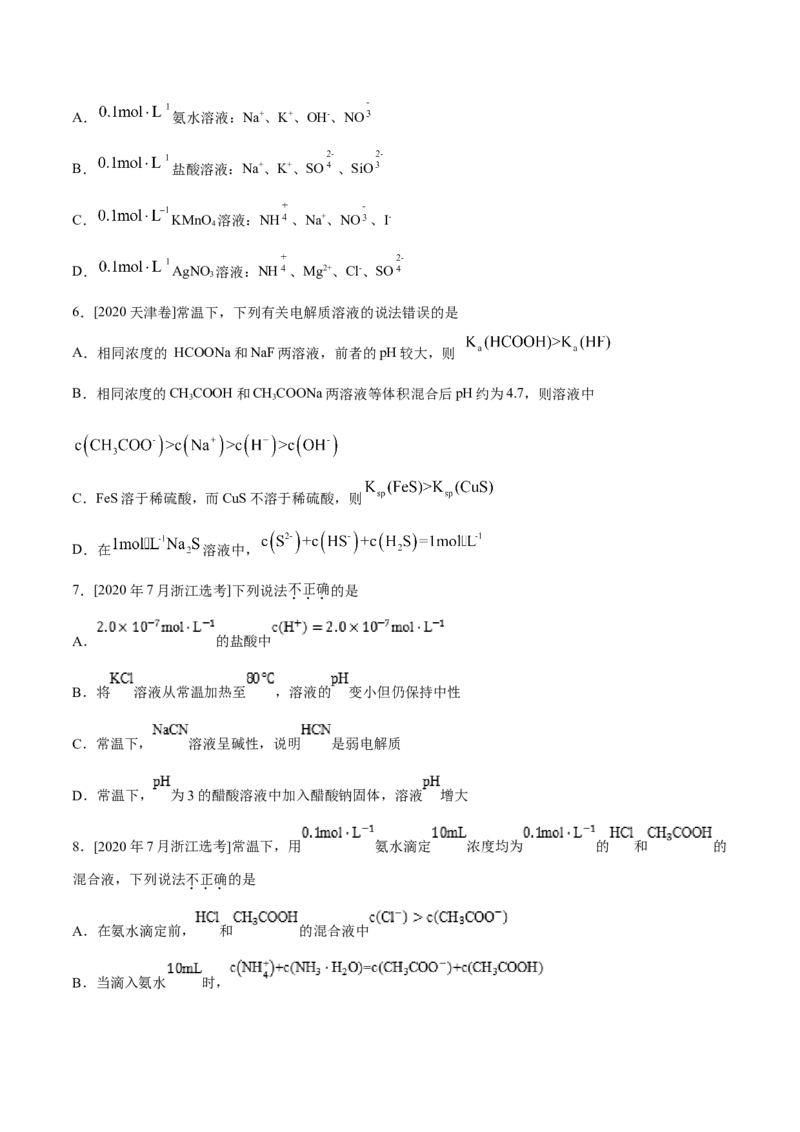 专题07电解质溶液&mdash;&mdash;备战2021年高考化学纠错笔记（学生版）_05高考化学_新高考复习资料_2023年新高考资料_一轮复习_2023年新高考大一轮复习讲义_赠备战2021年高考化学纠错笔记