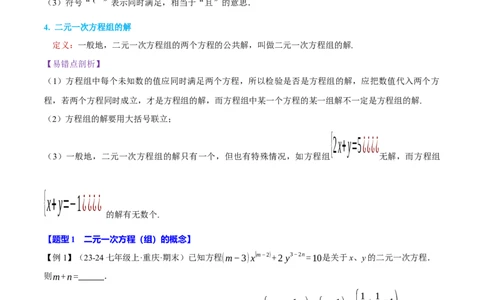专题10.1二元一次方程组及其解法十大题型（举一反三）（人教版2024）（原卷版）_初中数学人教版_7下-初中数学人教版_7下-初中数学人教版（2025春季新版）持续更新_04专项讲练