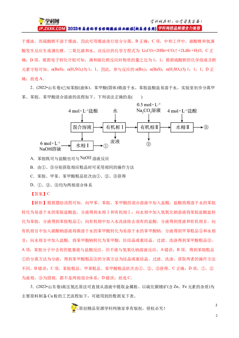 专项52微型工艺流程的分析（解析版）_05高考化学_新高考复习资料_2023年新高考资料_专项复习_2023年高考化学热点专项导航与精练（新高考专用）