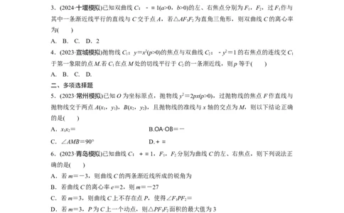 训练30　双曲线与抛物线_2.2025数学总复习_2025年新高考资料_一轮复习_2025高考大一轮复习讲义+课件（完结）_2025高考大一轮复习数学（苏教版）_学生用书Word版文档_午练