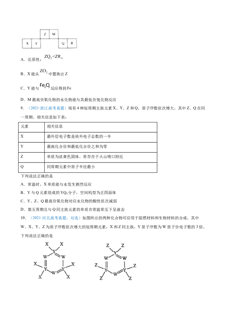 专题06物质结构元素周期律-2021年高考真题和模拟题化学分项汇编（原卷版）_05高考化学_新高考复习资料_2022年新高考资料_2021年高考真题和模拟题化学分项汇编（全国通用）