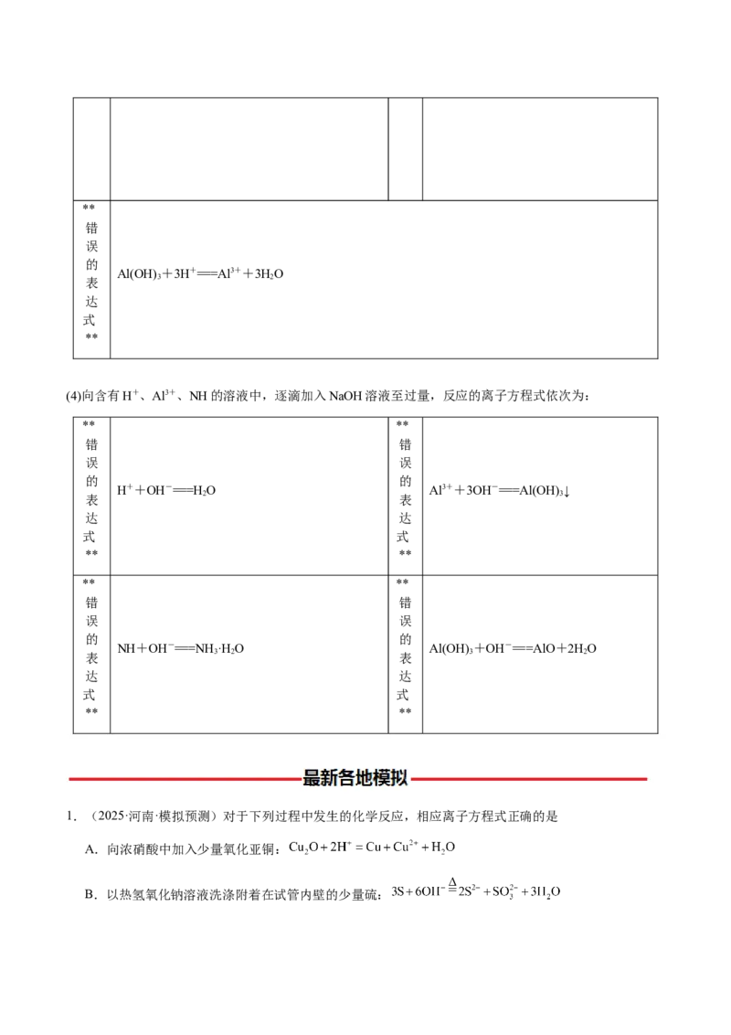 专题02离子反应方程式的正误判断（原卷版）-备战2025年高考化学二轮&middot;突破提升专题复习讲义（新高考通用）_05高考化学_2025年新高考资料_二轮复习