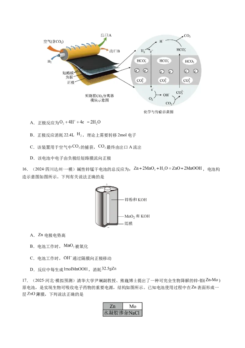 专题18新型电化学装置及其应用（原卷版）-备战2025年高考化学二轮&middot;突破提升专题复习讲义（新高考通用）_05高考化学_2025年新高考资料_二轮复习