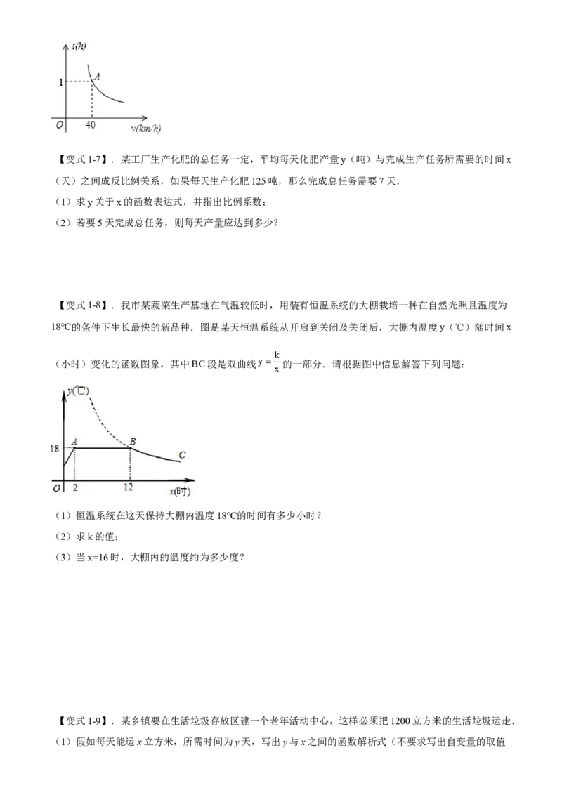 专题26.4实际问题与反比例函数（原卷版）_初中数学人教版_9下-初中数学人教版_07专项讲练_2022-2023学年九年级数学下册重点题型讲练测（人教版）
