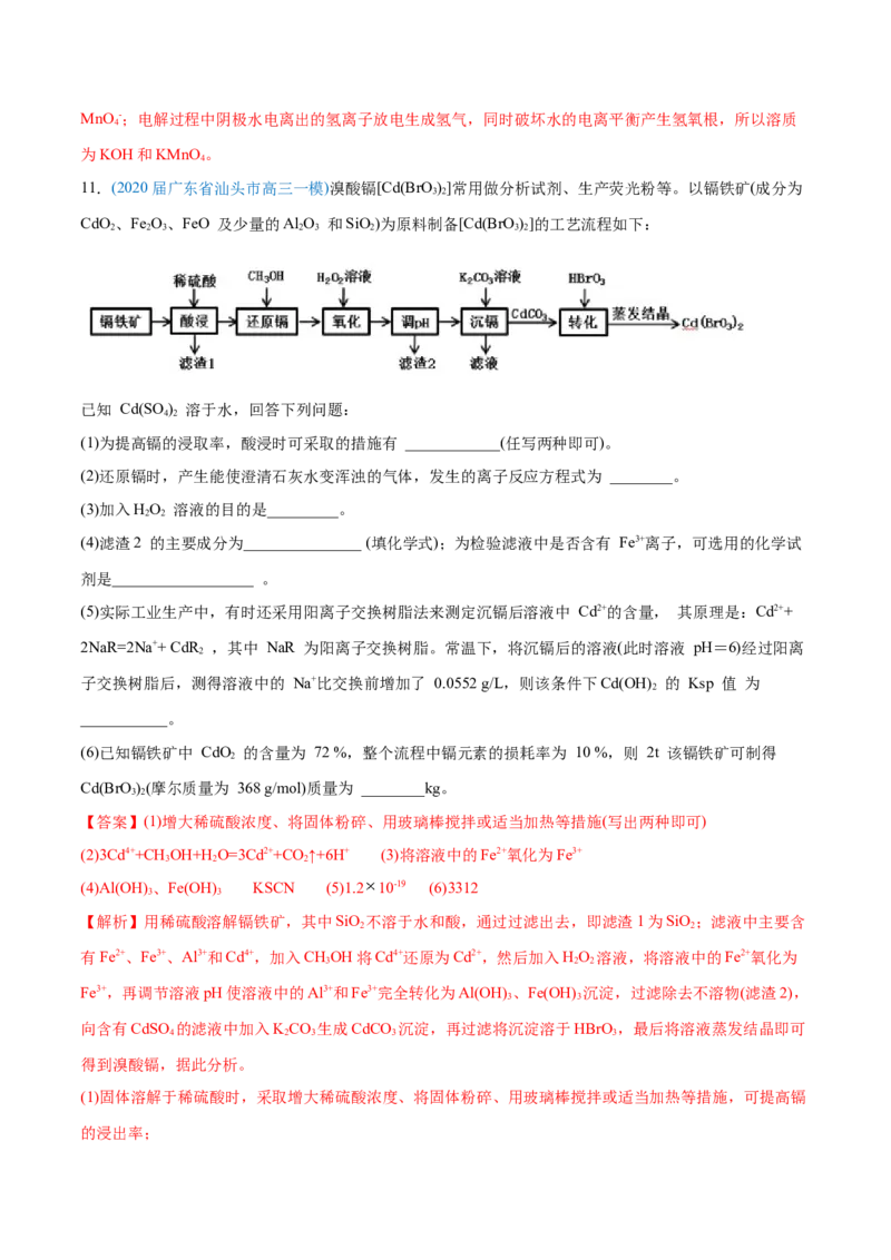专题15工艺流程题-2020年高考化学真题与模拟题分类训练（教师版含解析）_05高考化学_新高考复习资料_2022年新高考资料_2022年一轮复习各版本_1.高考化学2022年一轮复习通用版