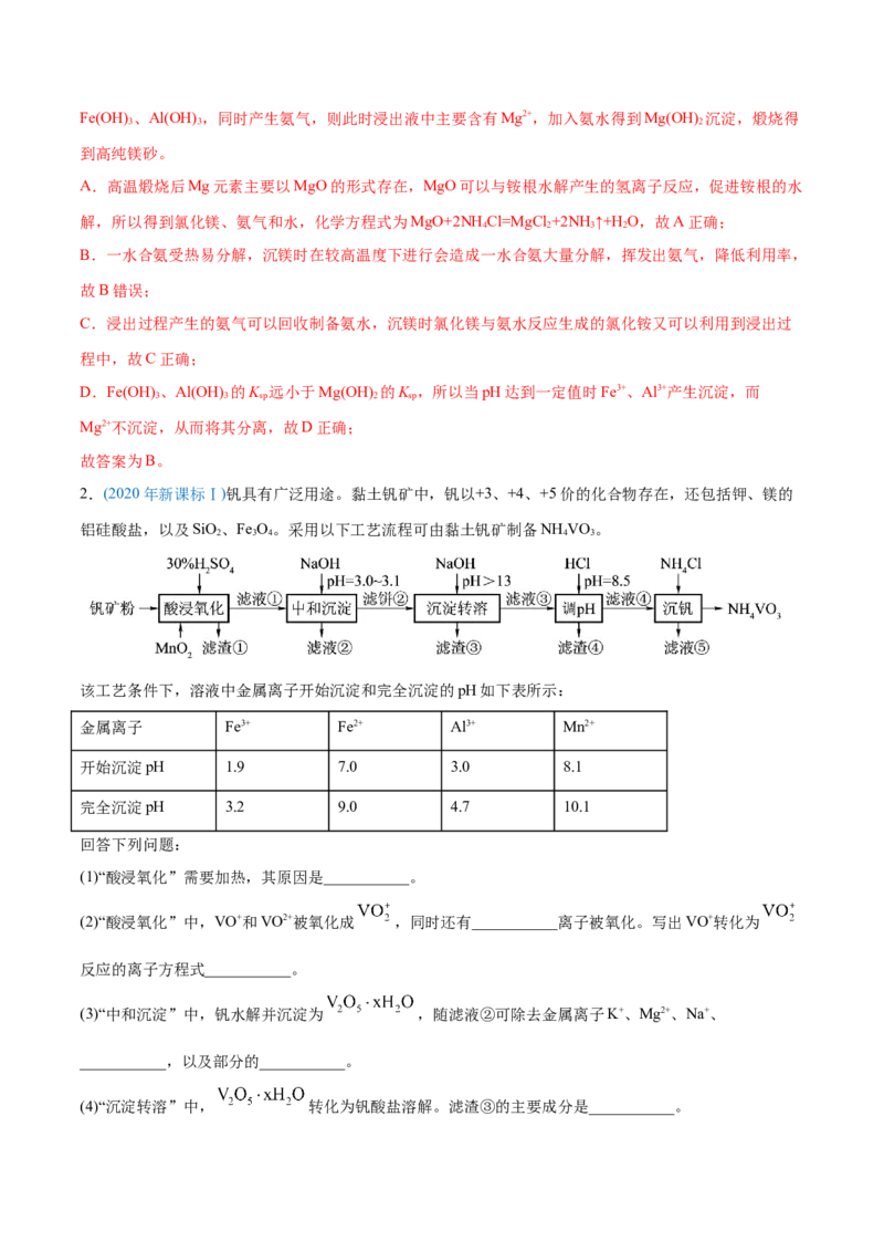 专题15工艺流程题-2020年高考化学真题与模拟题分类训练（教师版含解析）_05高考化学_新高考复习资料_2022年新高考资料_2022年一轮复习各版本_1.高考化学2022年一轮复习通用版