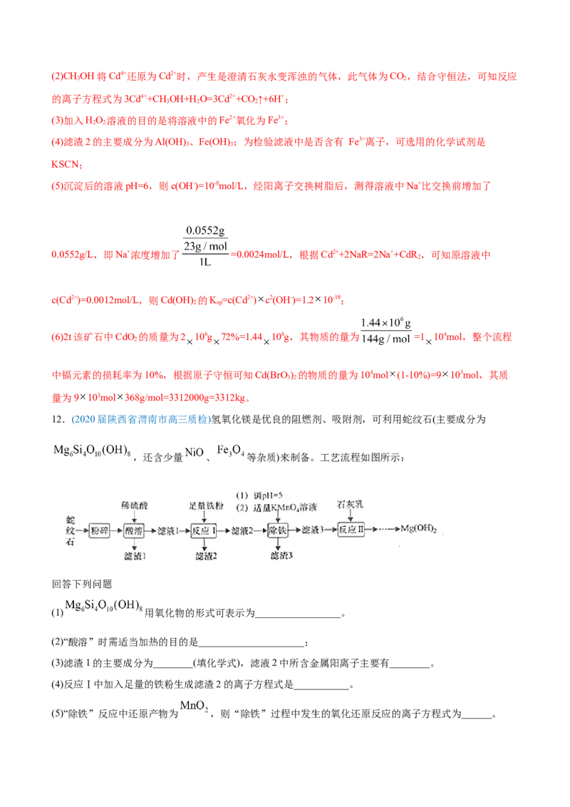专题15工艺流程题-2020年高考化学真题与模拟题分类训练（教师版含解析）_05高考化学_新高考复习资料_2022年新高考资料_2022年一轮复习各版本_1.高考化学2022年一轮复习通用版