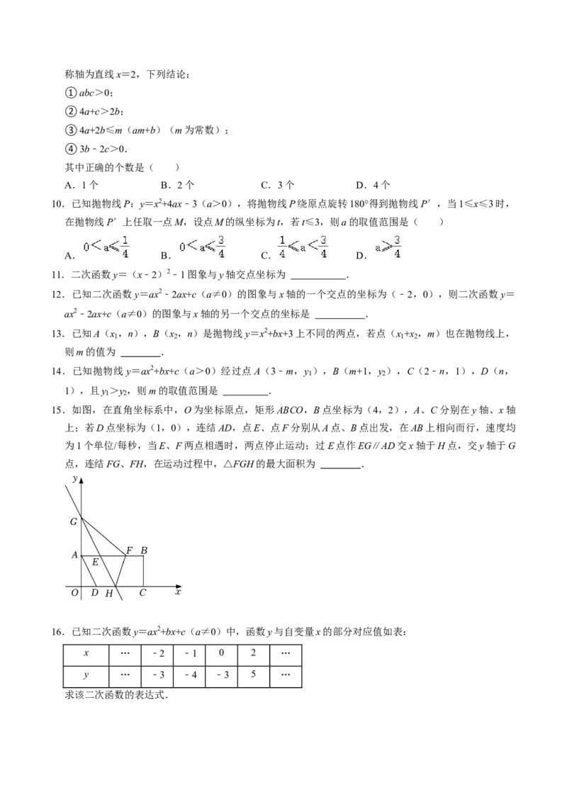 第04讲二次函数的图象与性质（3）（4个知识点+6类热点题型讲练+习题巩固）（学生版）_初中数学_九年级数学上册（人教版）_同步讲义-U18_2025版