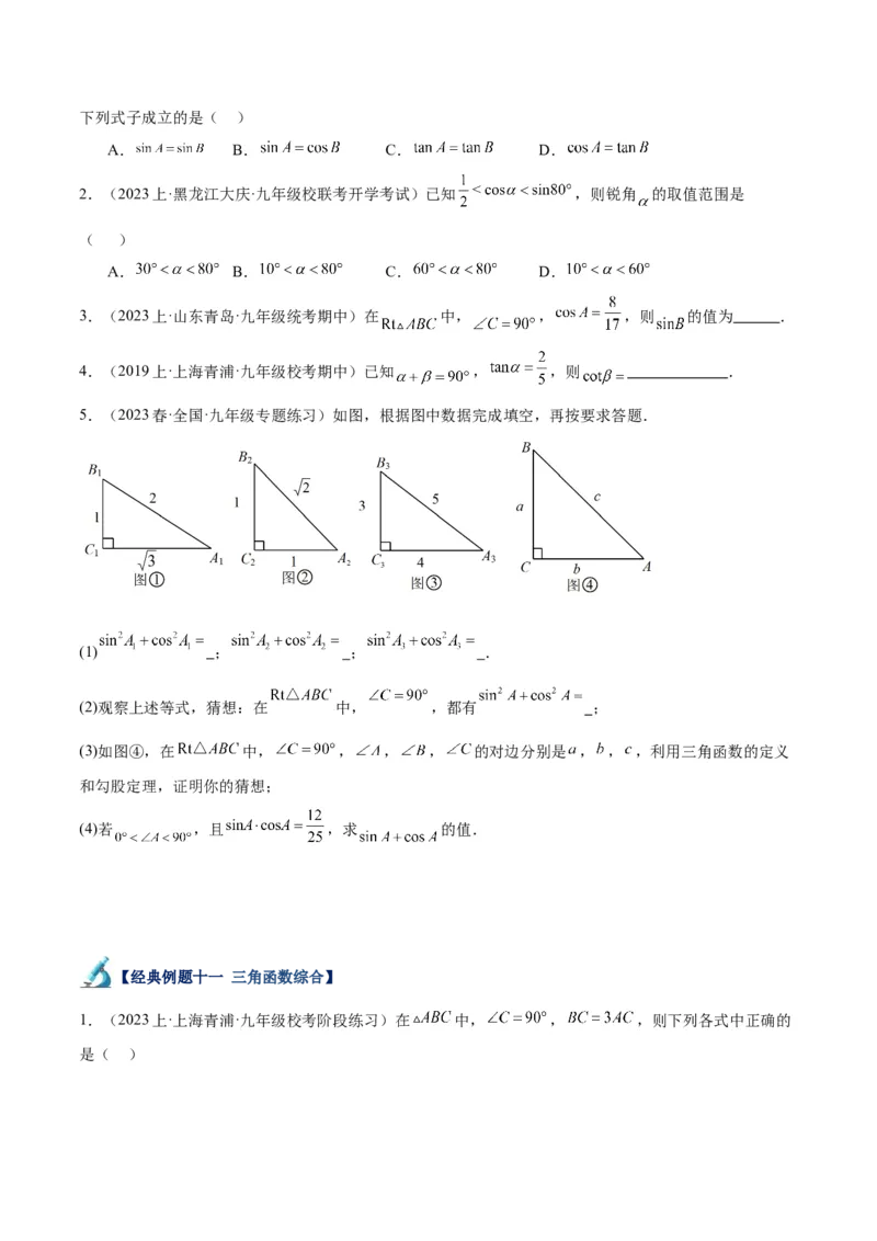 专题12锐角三角函数的相关计算重难点题型专训（11大题型）（原卷版）_初中数学人教版_9下-初中数学人教版_07专项讲练_2023-2024学年九年级数学全册重难点专题提升精讲精练（人教版）