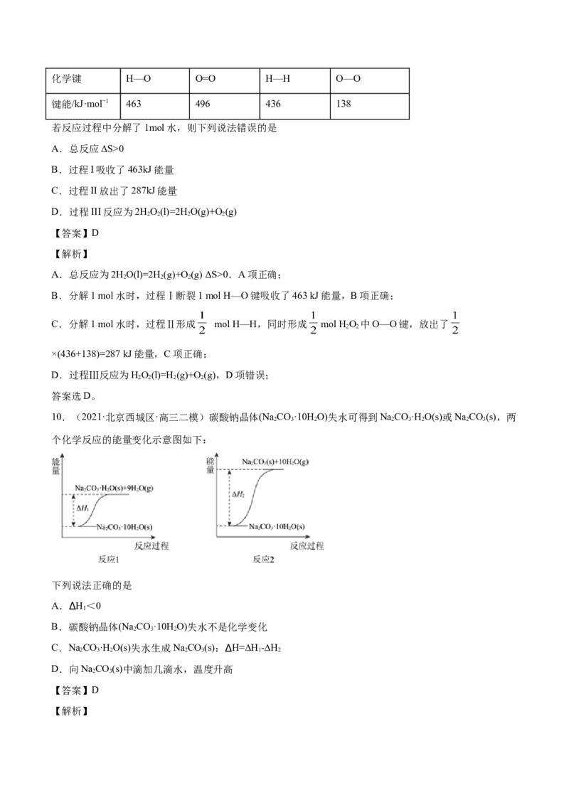 专题07化学反应中的能量变化-2021年高考真题和模拟题化学分项汇编（解析版）_05高考化学_新高考复习资料_2022年新高考资料_2021年高考真题和模拟题化学分项汇编（全国通用）