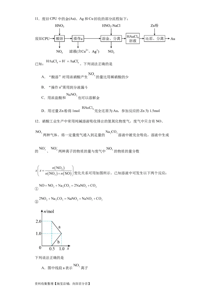 专项训练氮族元素及其化合物（原卷版）_05高考化学_新高考复习资料_2024年新高考资料_一轮复习资料_2024届高三化学一轮复习&mdash;专项训练