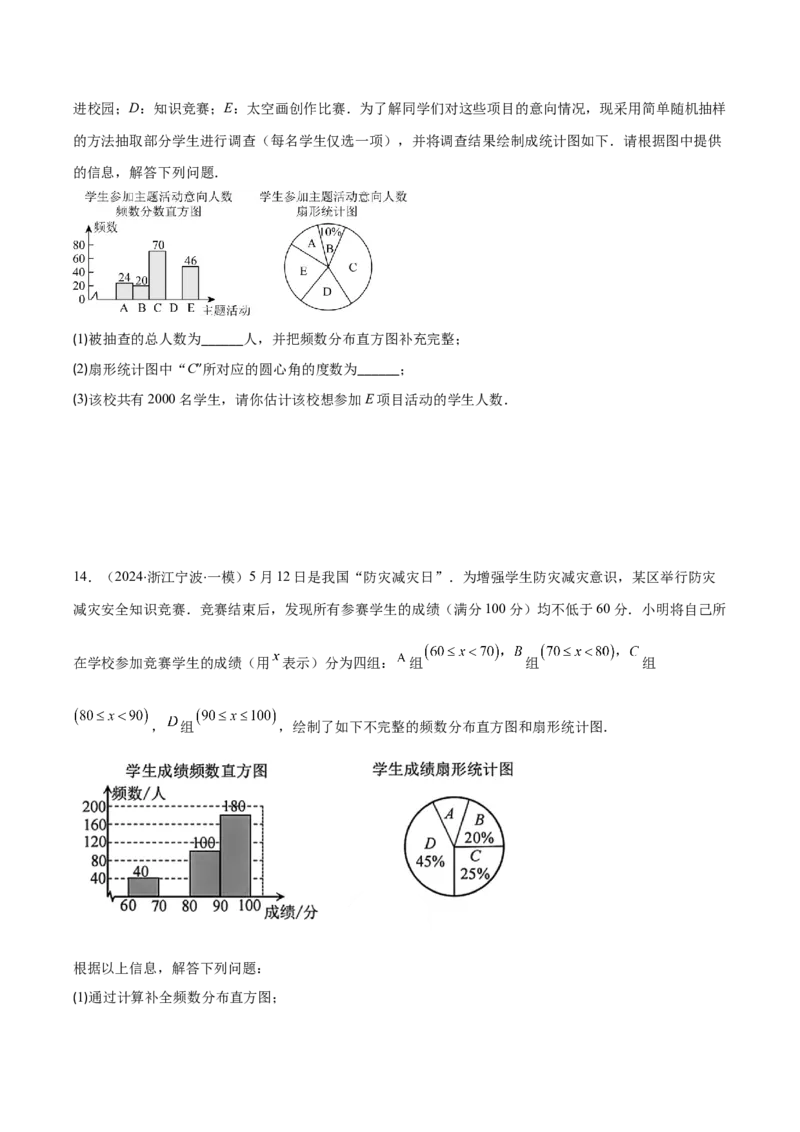 专题10.1普查与抽样调查、统计图的选用、频数和频率、频数分布直方图之八大考点(原卷版)_初中数学人教版_7下-初中数学人教版_7下-初中数学人教版（旧版）赠送_07专项讲练