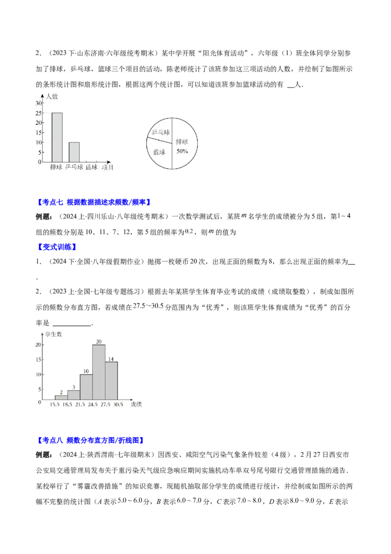 专题10.1普查与抽样调查、统计图的选用、频数和频率、频数分布直方图之八大考点(原卷版)_初中数学人教版_7下-初中数学人教版_7下-初中数学人教版（旧版）赠送_07专项讲练