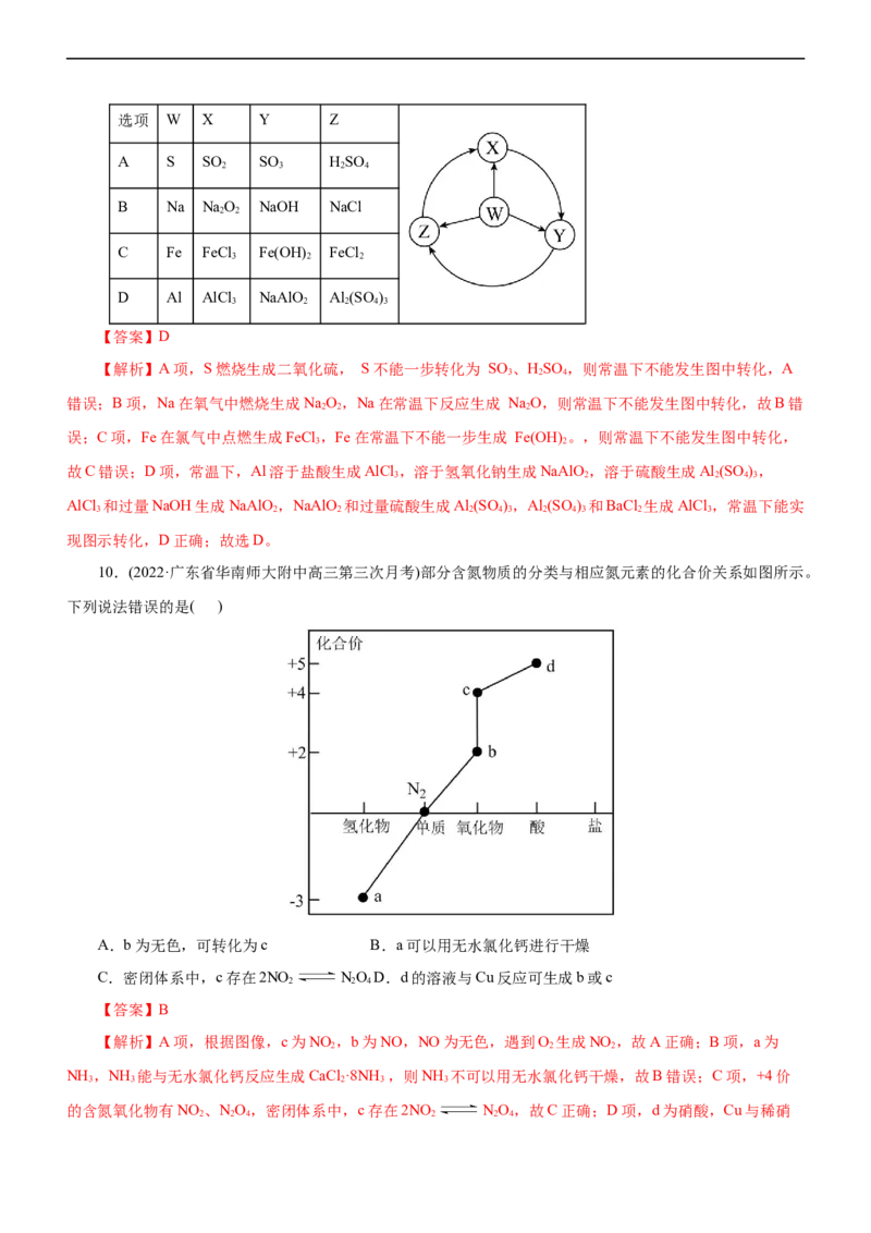 专题07非金属及其化合物（练）（解析版）_05高考化学_通用版（老高考）复习资料_2023年复习资料_二轮复习_2023年高考化学二轮复习讲练测（全国通用）