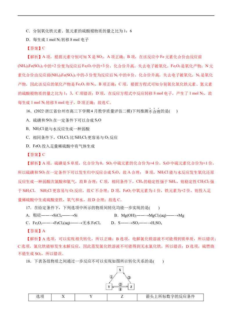 专题07非金属及其化合物（练）（解析版）_05高考化学_通用版（老高考）复习资料_2023年复习资料_二轮复习_2023年高考化学二轮复习讲练测（全国通用）