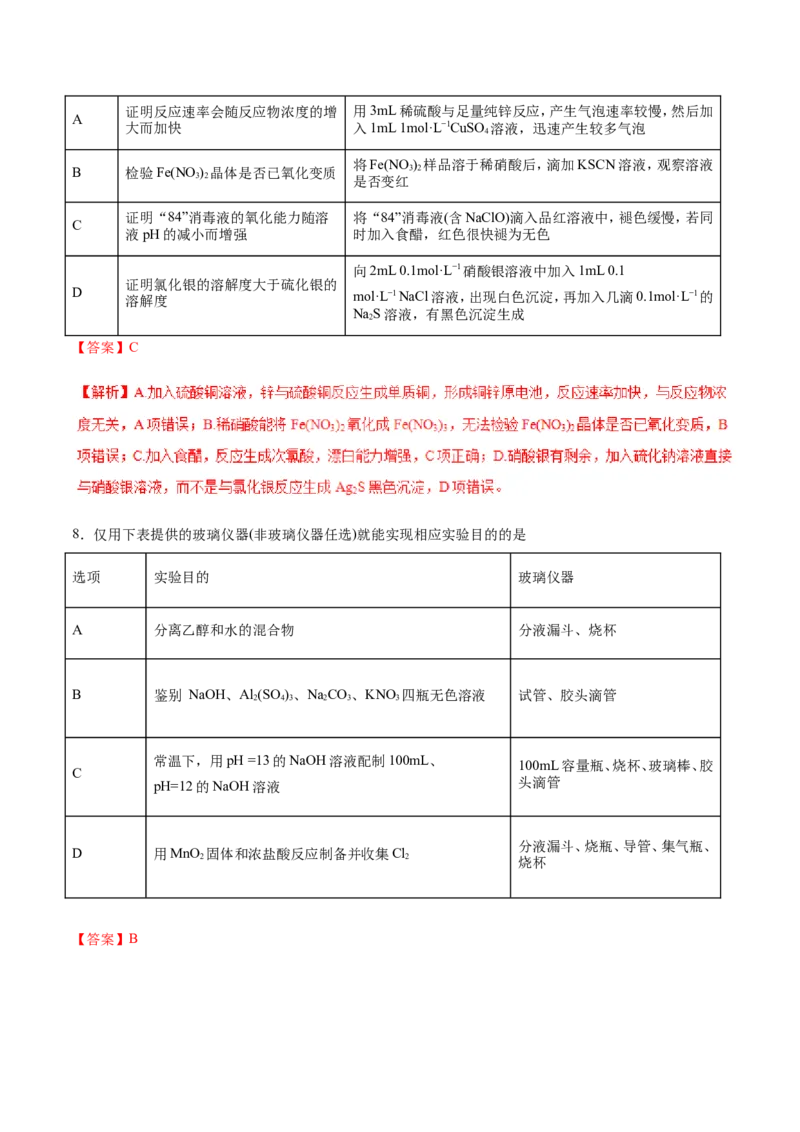 专题10描述、表格类实验题-2019年高考化学易错题汇总（解析版）_05高考化学_新高考复习资料_2022年新高考资料_2022年一轮复习各版本_1.高考化学2022年一轮复习通用版