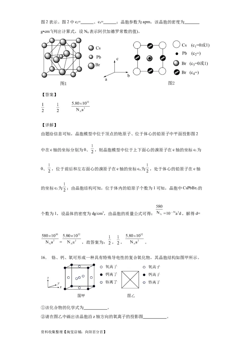 专项训练晶胞投影图（解析版）_05高考化学_新高考复习资料_2024年新高考资料_一轮复习资料_2024届高三化学一轮复习&mdash;专项训练