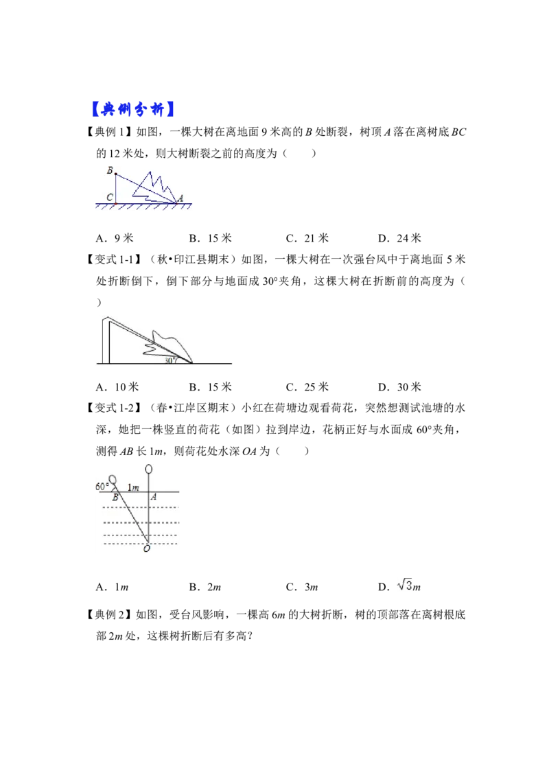 专题10勾股定理之大树折断模型综合应用（2大类型）（原卷版）_初中数学人教版_八年级数学下册_保存转存之后查看(1)_8下-初中数学人教版（2026春新版持续更新）_旧版-可参考_06习题试卷