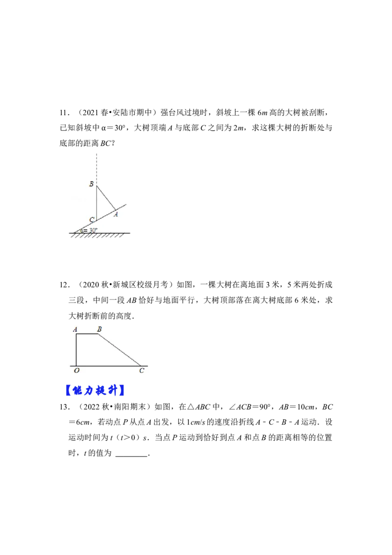 专题10勾股定理之大树折断模型综合应用（2大类型）（原卷版）_初中数学人教版_八年级数学下册_保存转存之后查看(1)_8下-初中数学人教版（2026春新版持续更新）_旧版-可参考_06习题试卷