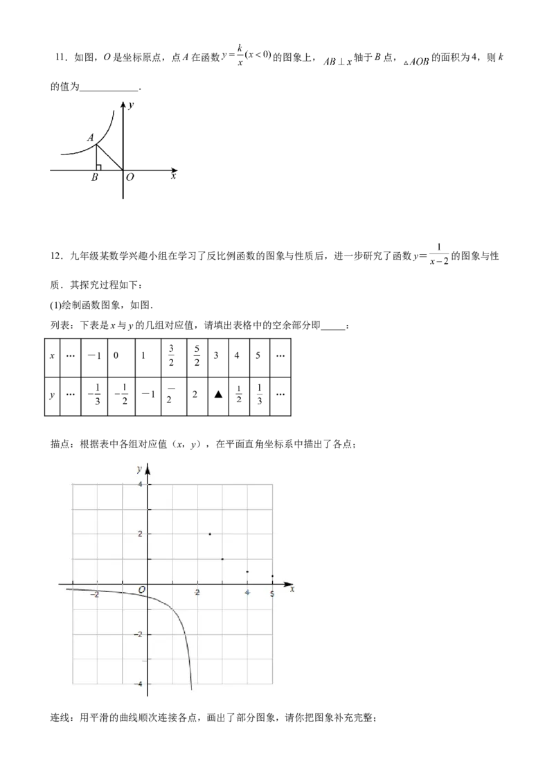 专题26.2反比例函数的图象与性质（原卷版）_初中数学人教版_9下-初中数学人教版_07专项讲练_2022-2023学年九年级数学下册重点题型讲练测（人教版）