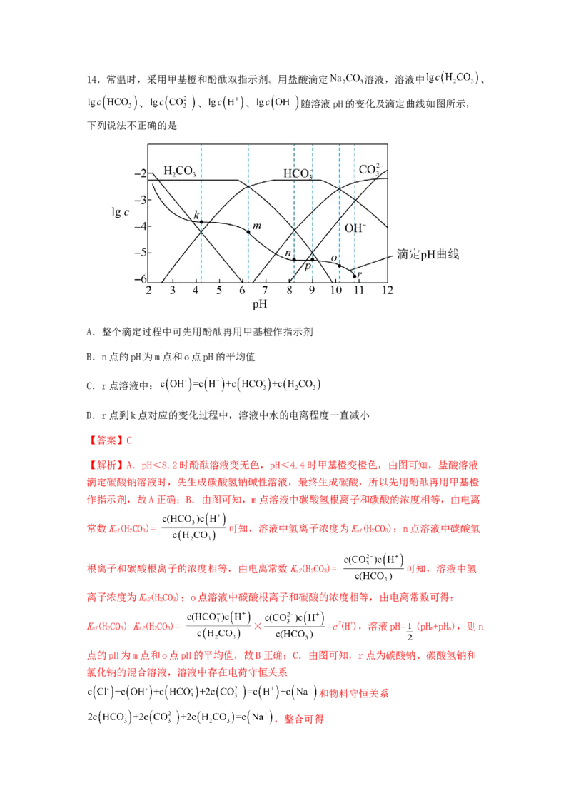专练11十四道选择题+主观原理题-备战2024年高考化学考前手感保温训练（新高考卷）（解析版）_05高考化学_2024年新高考资料_5.2024三轮冲刺_备战2024年高考化学考前手感保温训练（新高考卷
