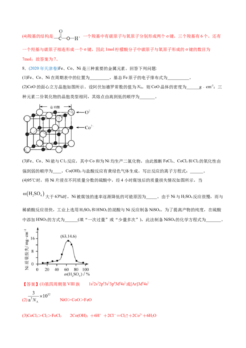 专题17物质结构与性质（选修）-2020年高考化学真题与模拟题分类训练（教师版含解析）_05高考化学_新高考复习资料_2022年新高考资料_2022年一轮复习各版本