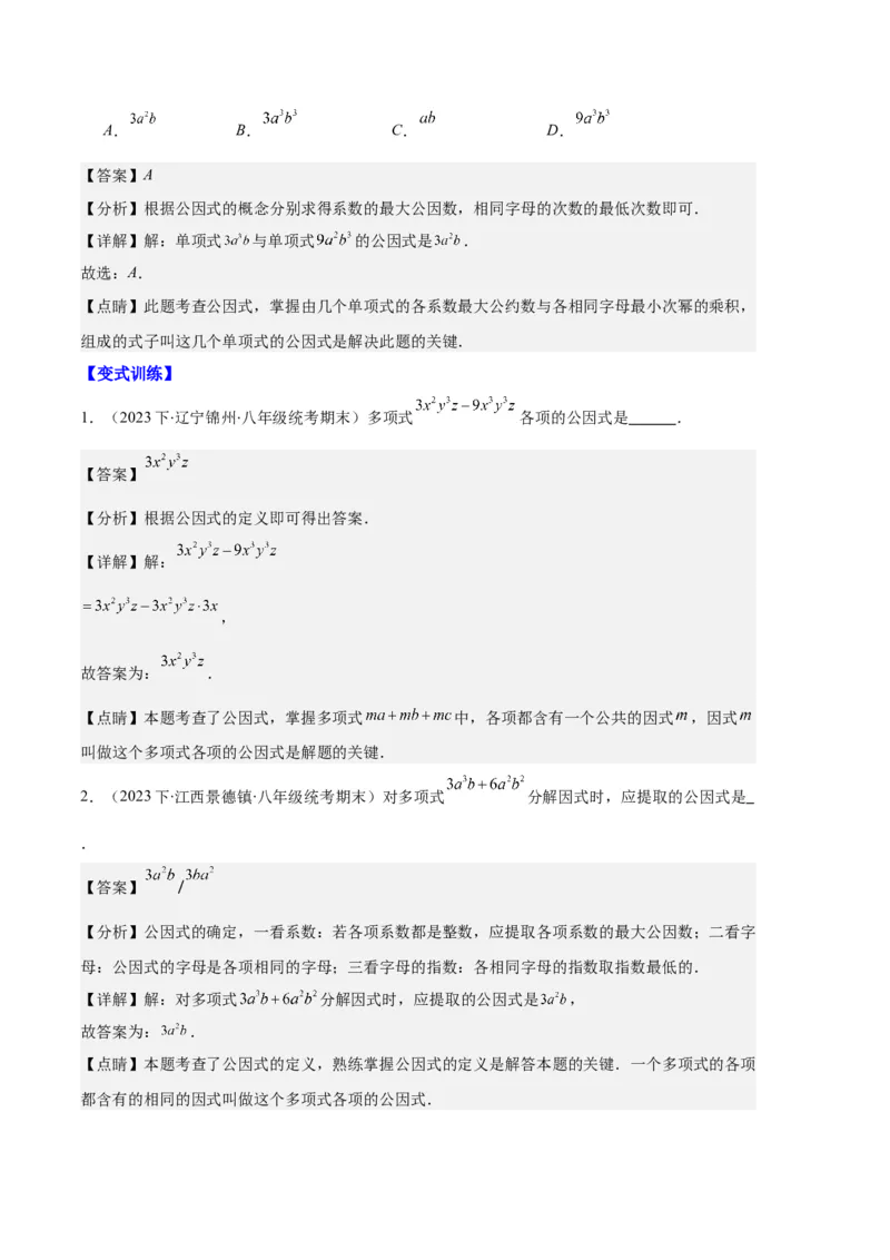 专题09因式分解之八大题型（解析版）_初中数学人教版_8上-初中数学人教版_旧版_06习题试卷_6期中期末复习专题