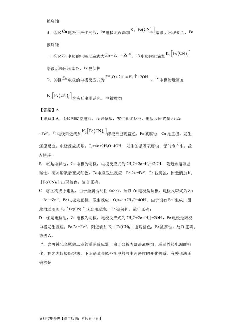 专项训练金属的腐蚀与防护（解析版）_05高考化学_新高考复习资料_2024年新高考资料_一轮复习资料_2024届高三化学一轮复习&mdash;专项训练