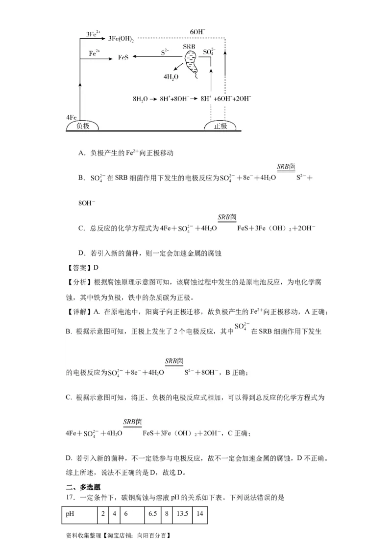 专项训练金属的腐蚀与防护（解析版）_05高考化学_新高考复习资料_2024年新高考资料_一轮复习资料_2024届高三化学一轮复习&mdash;专项训练