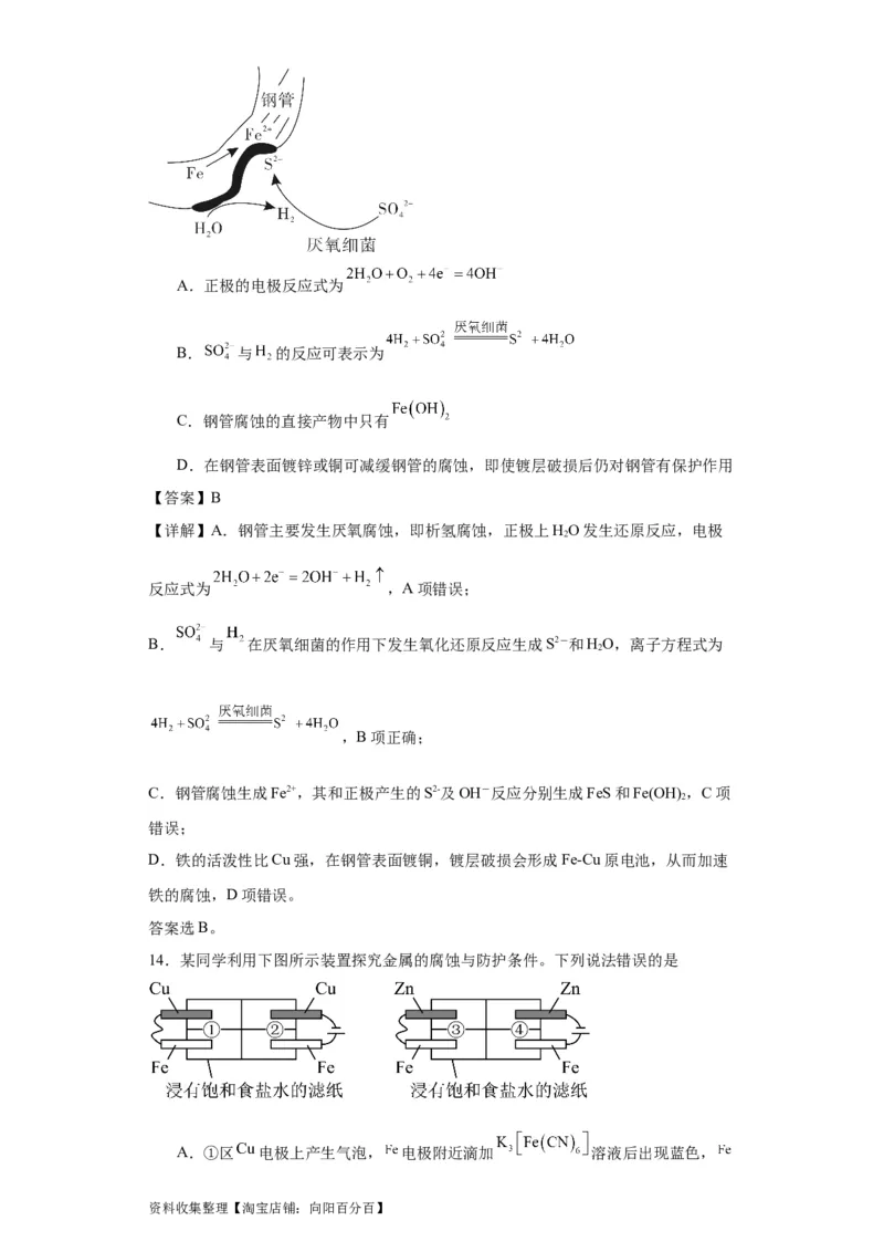 专项训练金属的腐蚀与防护（解析版）_05高考化学_新高考复习资料_2024年新高考资料_一轮复习资料_2024届高三化学一轮复习&mdash;专项训练