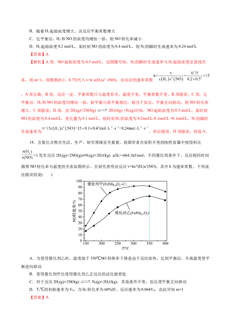 专题07化学反应速率与化学平衡(测试)(解析版)_05高考化学_2024年新高考资料_2.2024二轮复习_2024年高考化学二轮复习讲练测（新教材新高考）