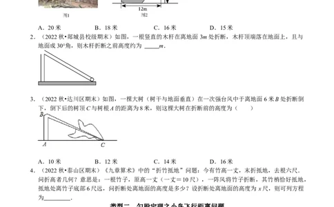 专题12勾股定理的实际应用分类训练（原卷版）_初中数学人教版_八年级数学下册_保存转存之后查看(1)_8下-初中数学人教版（2026春新版持续更新）_旧版-可参考_07专项讲练