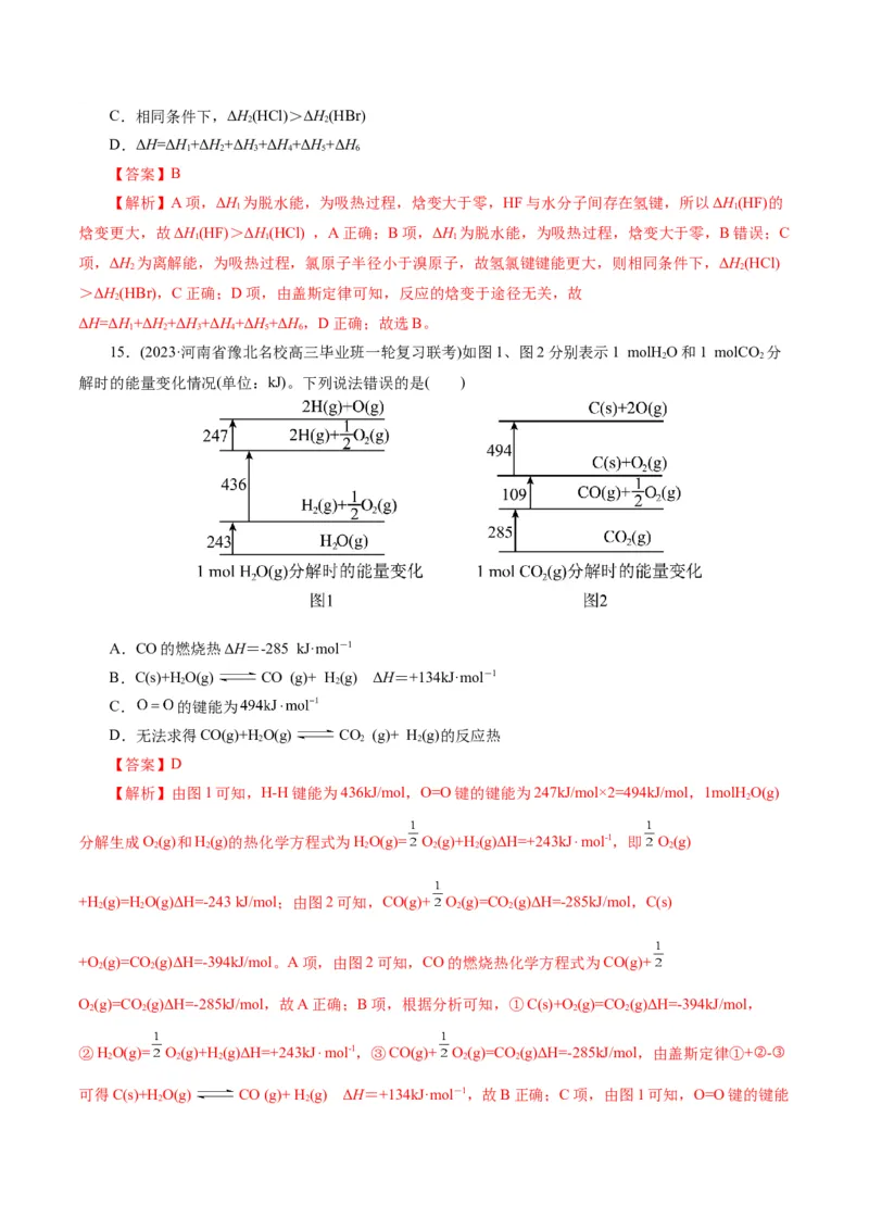 专题06化学反应与能量(练习)(解析版)_05高考化学_2024年新高考资料_2.2024二轮复习_2024年高考化学二轮复习讲练测（新教材新高考）