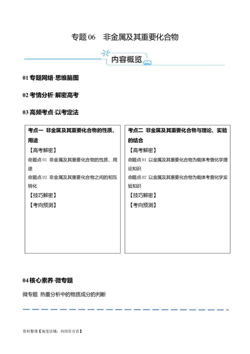 专题06非金属及其重要化合物（讲义）（解析版）_05高考化学_新高考复习资料_2024年新高考资料_二轮复习资料_讲义_教师版（含答案解析）